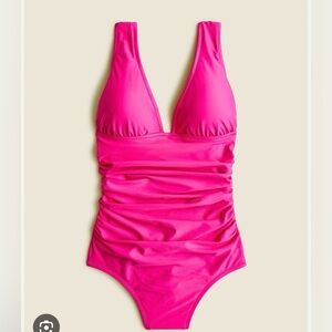J.Crew Ruched Deep V Neck One Piece Hot Pink Swimsuit